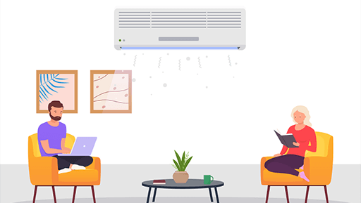 Man and woman with ductless mini-split system